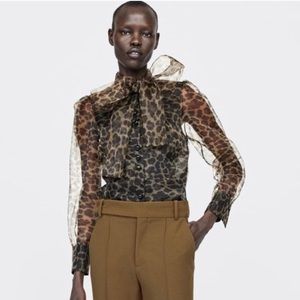 NWT - Zara semi-sheer animal print blouse with bow